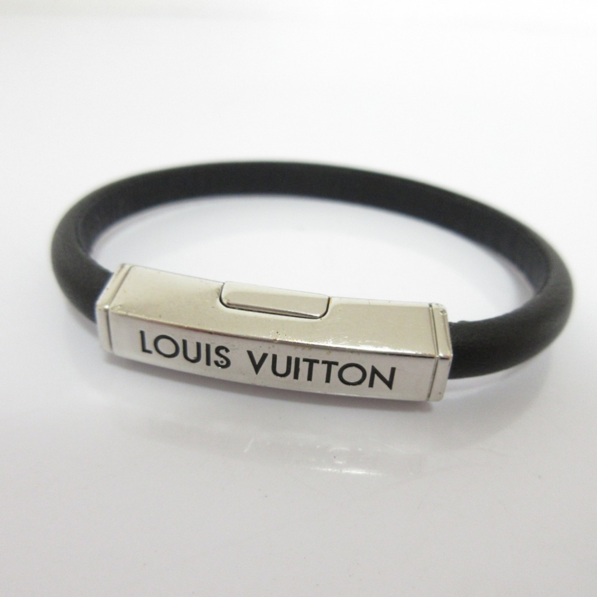 Louis Vuitton Clip-It Leather Bracelet M8119 Black Women's